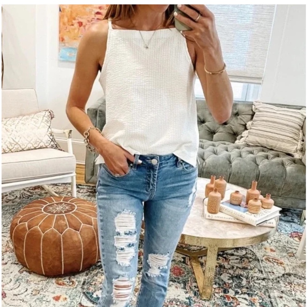 Madewell Seer sucker apron tank